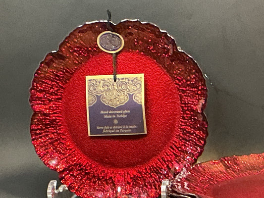 Artistic Accents Hand Decorated glass Salad, Dessert plate 8” Made in Turkey