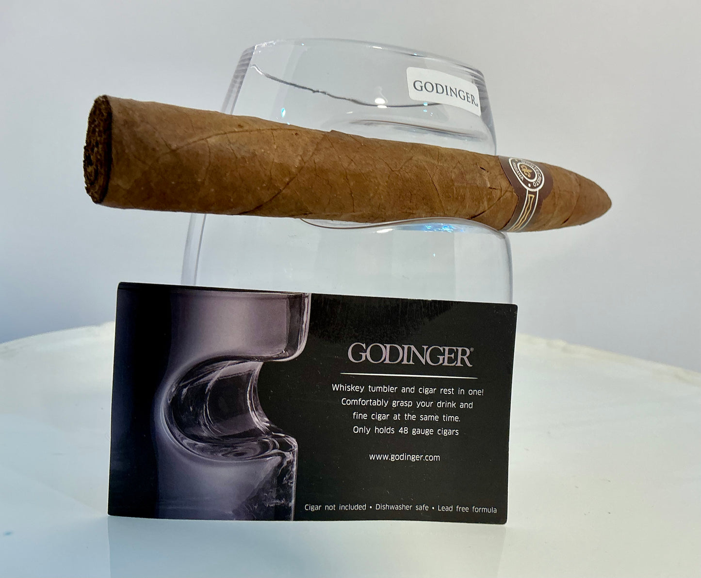 Godinger Handmade Crystal Stemless Cigar Tumbler-12oz Whiskey Glass w/ Built in Cigar Rest