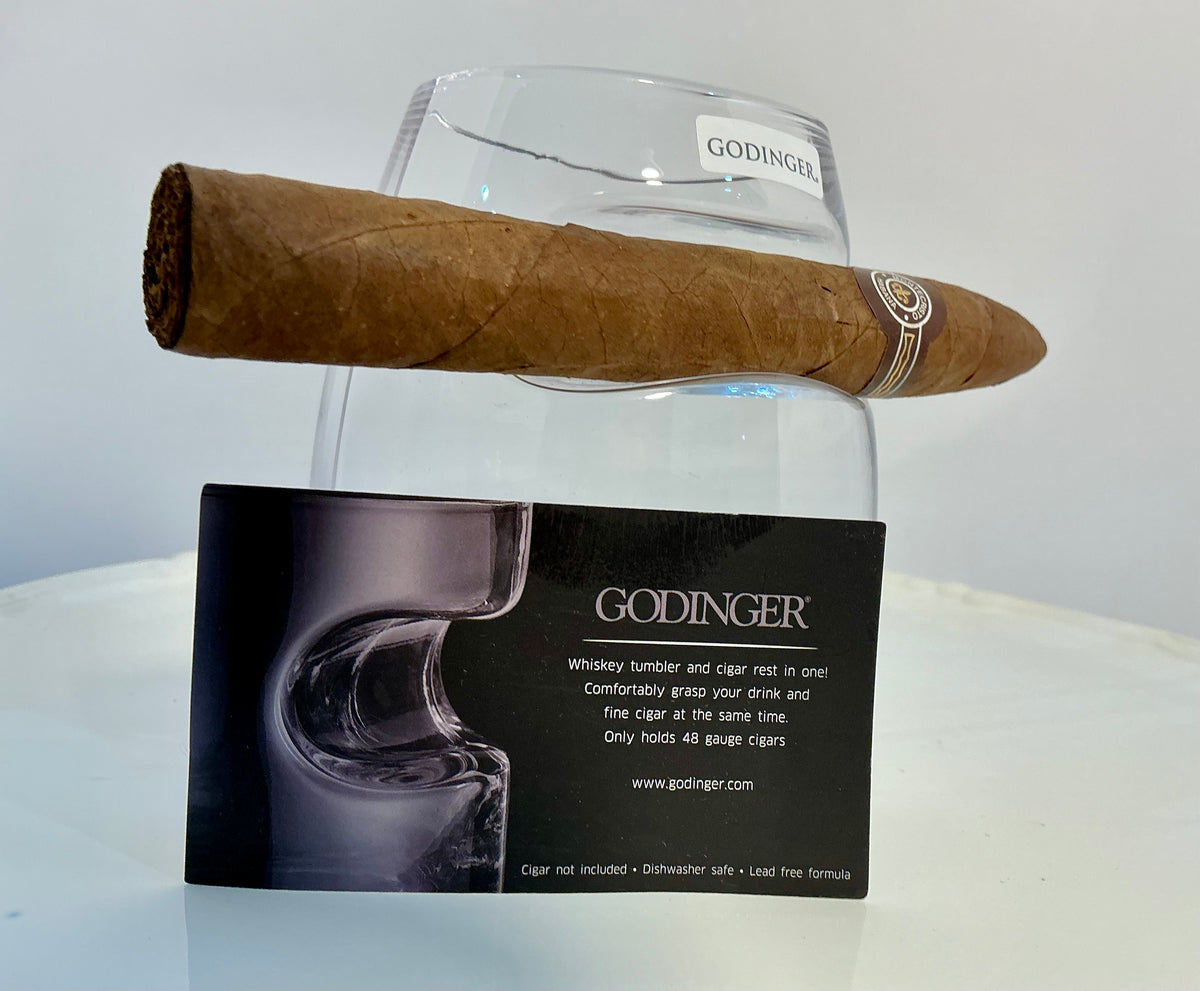Godinger Handmade Crystal Stemless Cigar Tumbler-12oz Whiskey Glass w/ Built in Cigar Rest