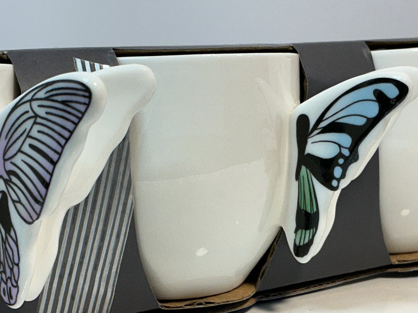 Set of 4 espresso coffee cups w/ Butterfly handle design