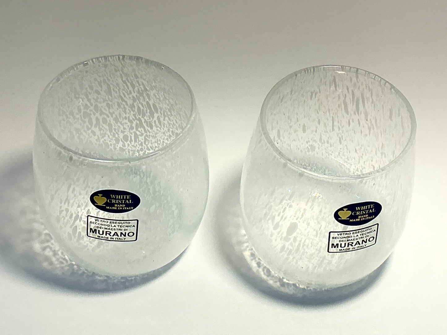 MURANO White Crystal Confetti Glass, Set of 2 Hand Blown in Italy