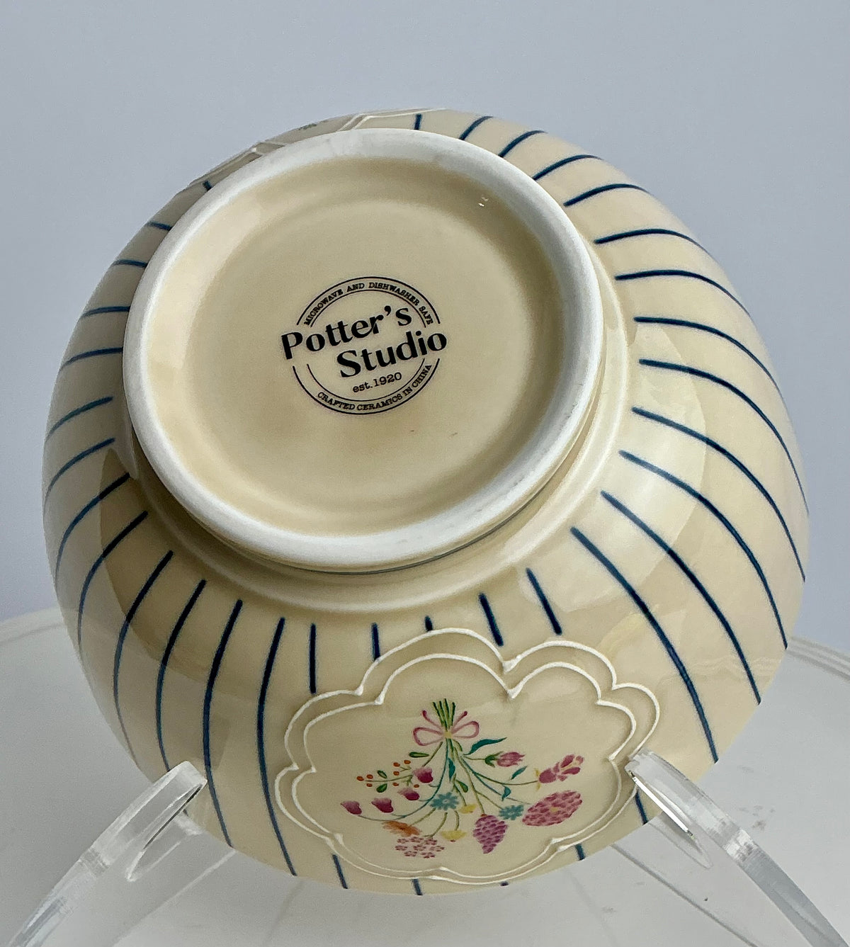 Potter’s Studio Fine Ceramic Bowl - Red Allover Floral & Striped Panel Variants New , stripped 6”x3” floral 6”x 3.5” toile embossed farmhouse