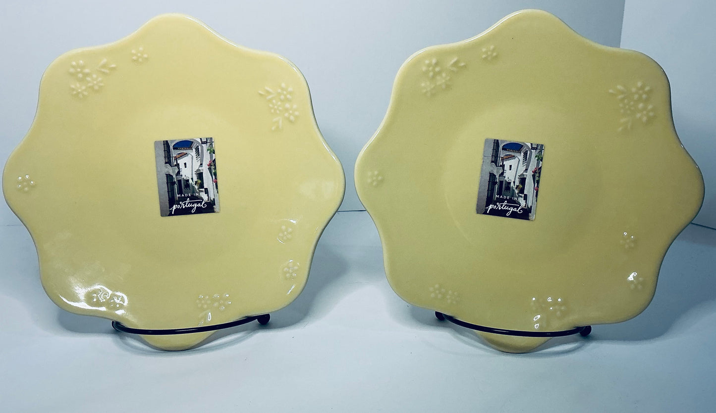 Matceramica Handcrafted Ceramic Set of 2 Vintage Salad Plates 8" Made in Portugal - Yellow / Pink