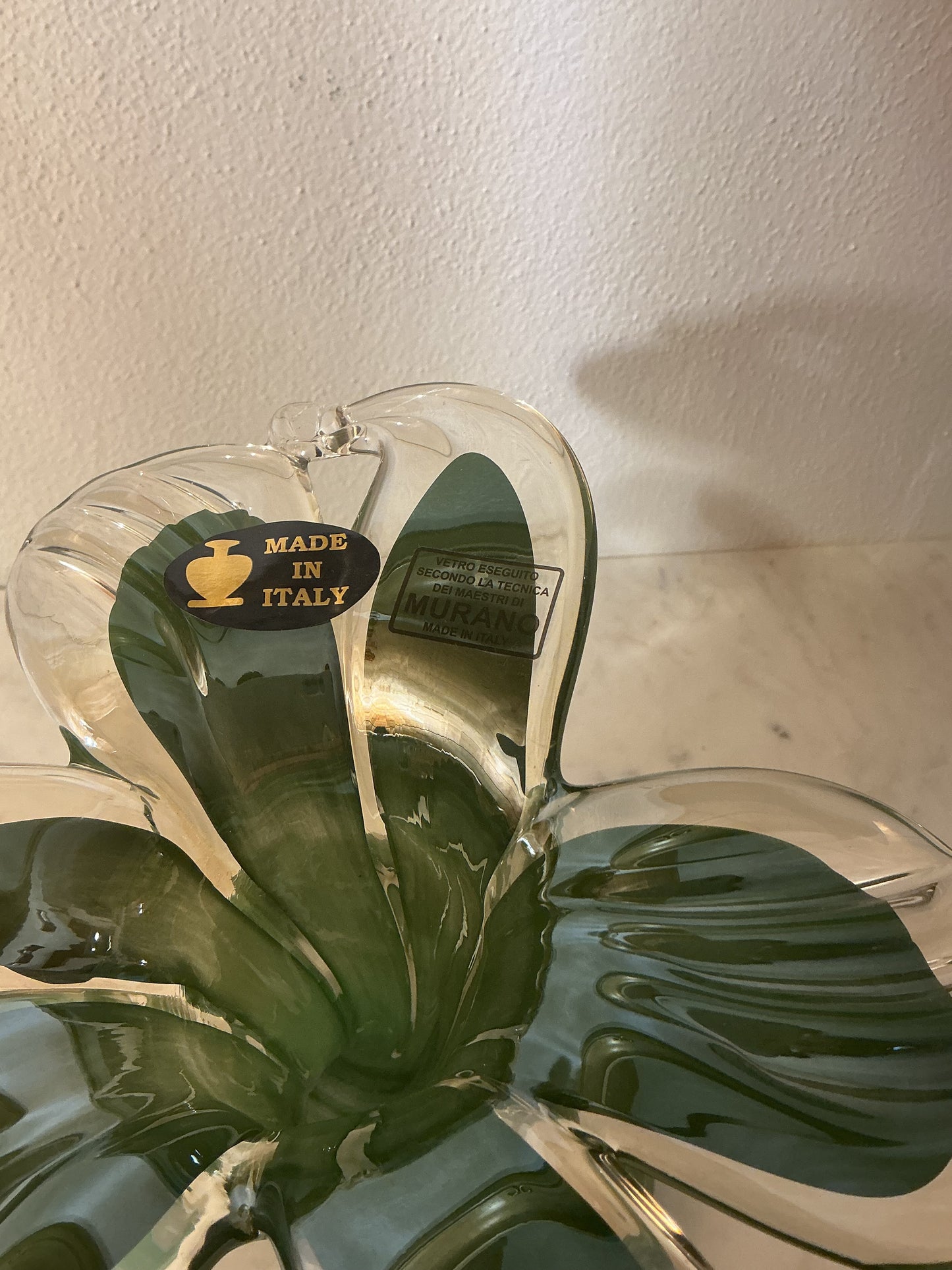 Murano Art Glass Green Stand Up Flower 6.6” Tall