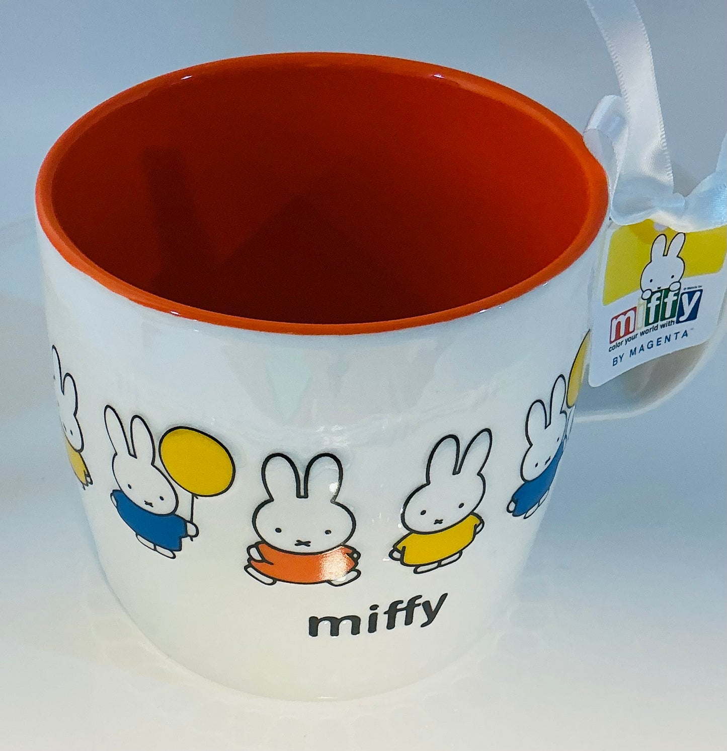 MIFFY By Magenta Bunny Rabbit 3D texture 18oz large ceramic mug w/Orange interior