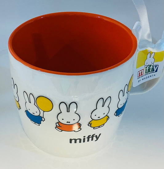 MIFFY By Magenta Bunny Rabbit 3D texture 18oz large ceramic mug w/Orange interior