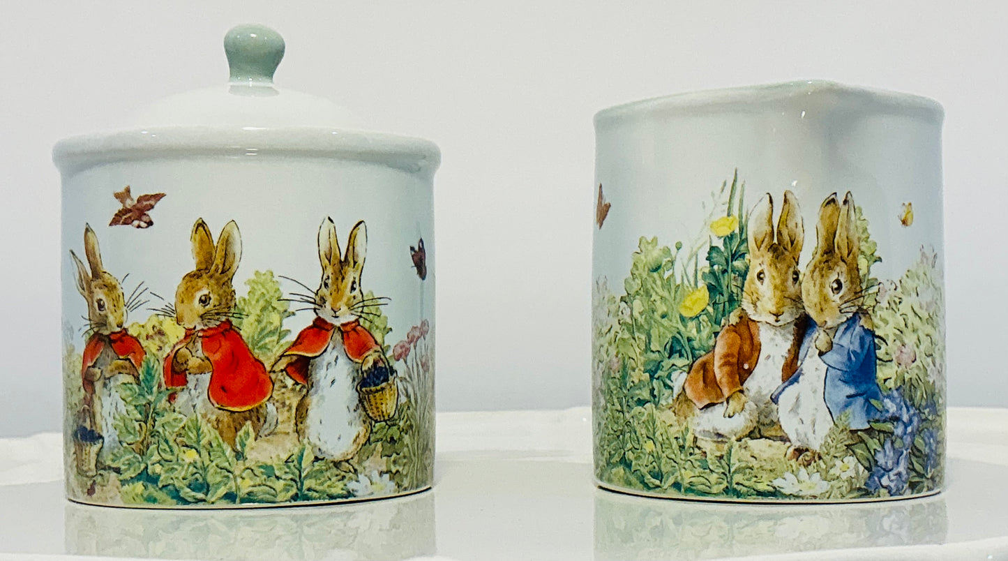 Beatrix Potter Peter Rabbit Set of Creamer and Sugar Bowl perfect for Easter and Spring