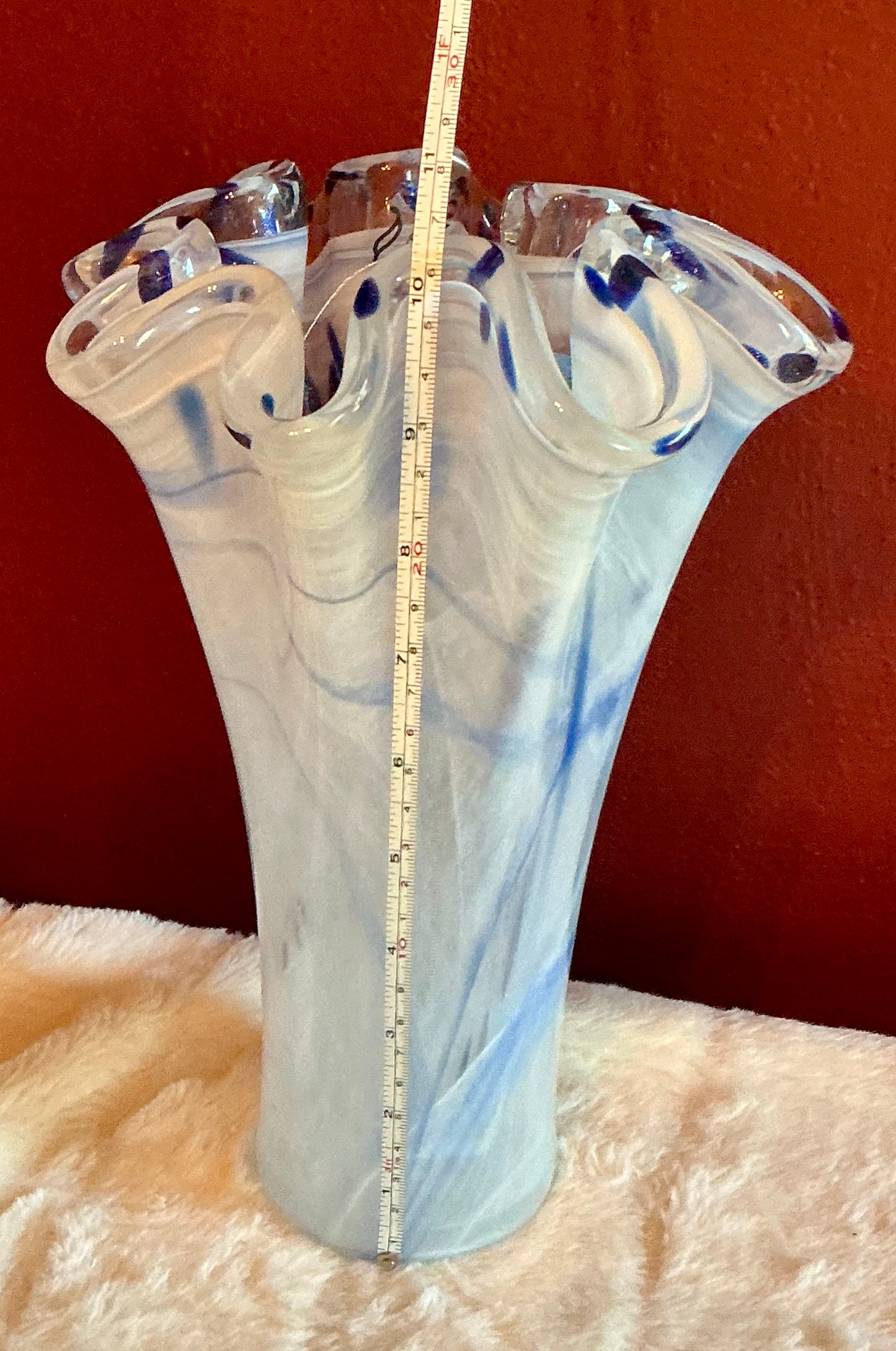 Murano Hand Blown Glass Vase 10 Inch Light Baby Blue Italy 10”