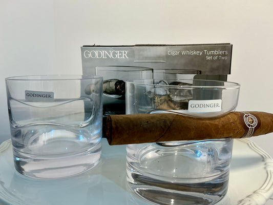 Godinger Cigar Whiskey Tumblers Set of Indented Rest Crystal Barware NIB
