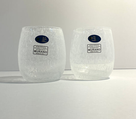 MURANO White Crystal Confetti Glass, Set of 2 Hand Blown in Italy