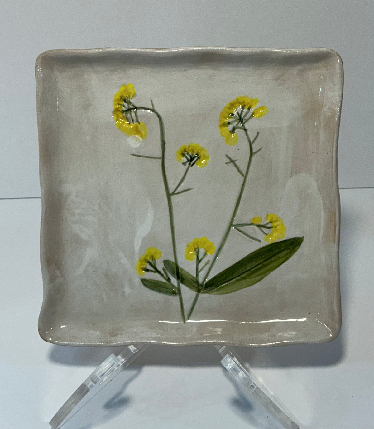 Potter’s Studio Hand-Painted Yellow Floral Square 5x5 Small Ceramic Dish
