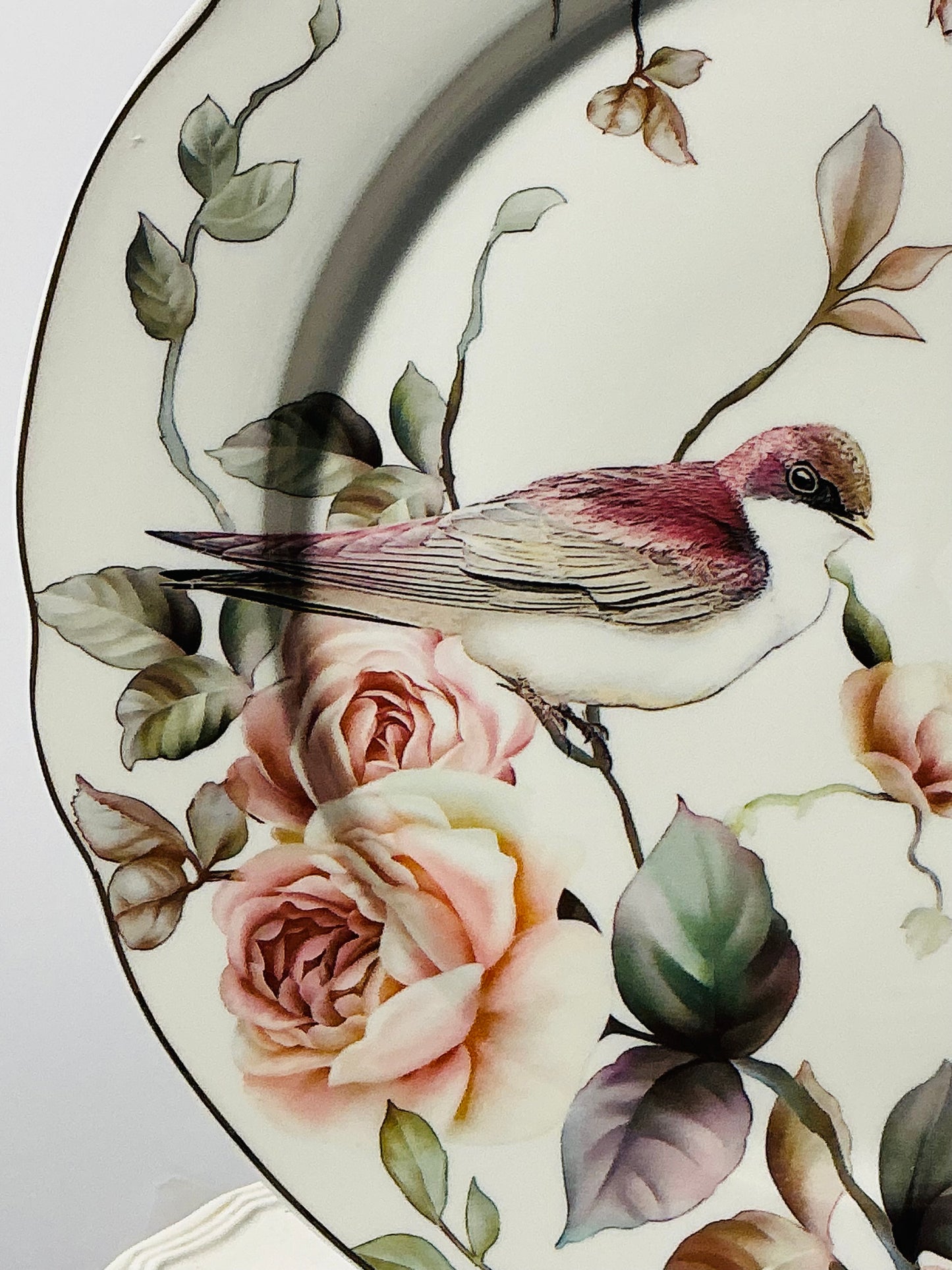 Grace Teaware fine porcelain dinner plate 10.3/4” featuring a pink magnolia bird design