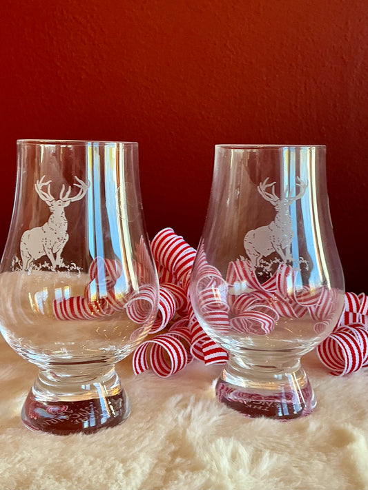 Set of 2 Glencairn Whiskey Tasting Glasses Deer Design