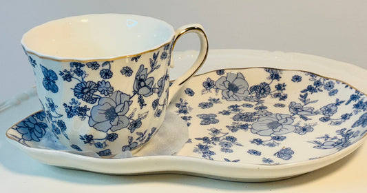 Grace’s Teaware Porcelain Teacup and Saucer Floral Blue Vintage