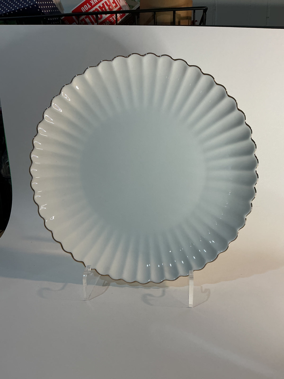Grace’s Teaware White Ruffle Gold Trim Dinner Plate 10”
