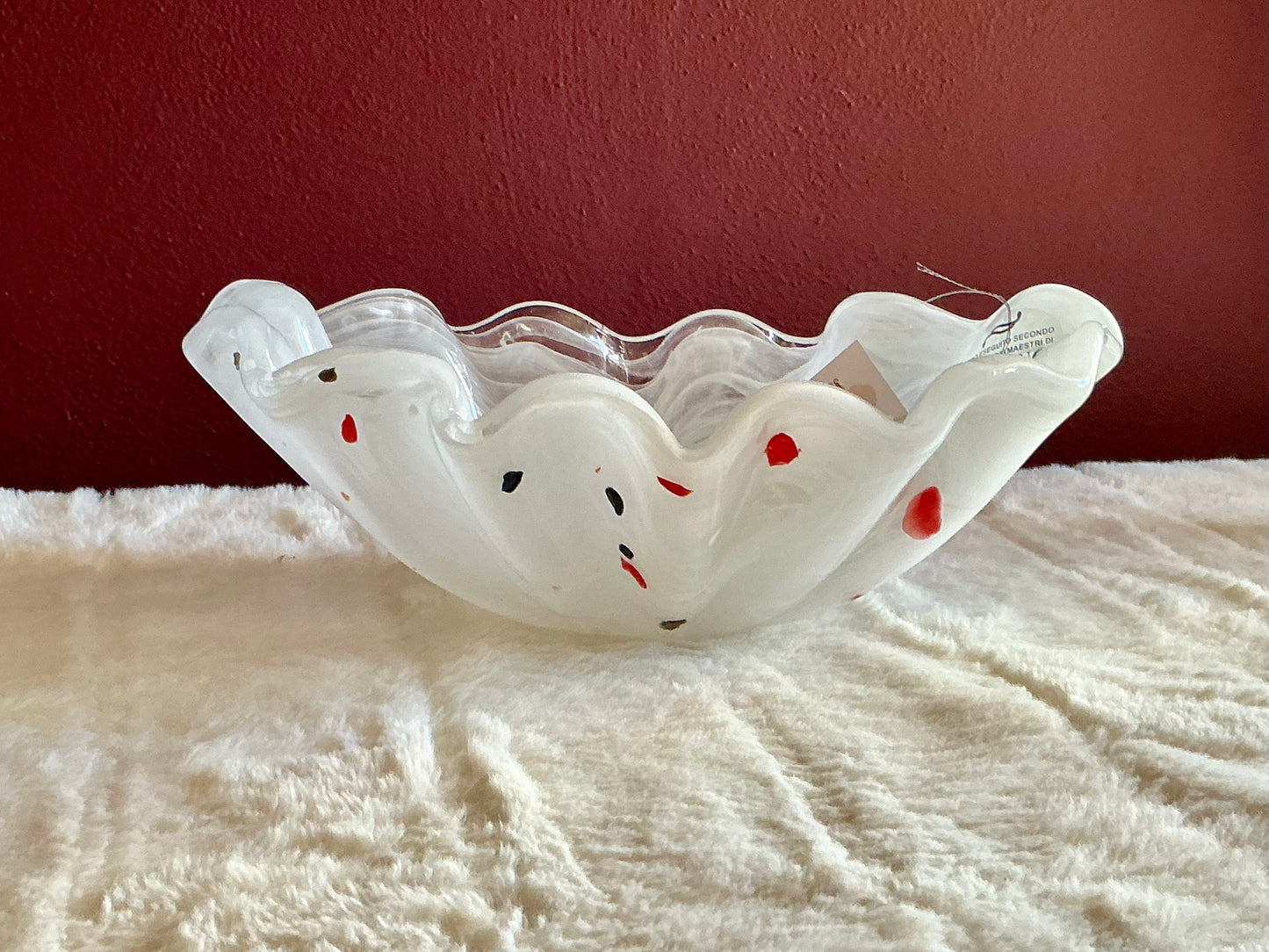 Confetti Hand Blown Glass Bowl Blue Red Green White Murano Italy