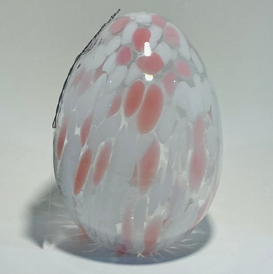Zorza Egg Shaped with Pink murrine inclusions , hand blown in Poland 7” Tea-light. Made in Poland
