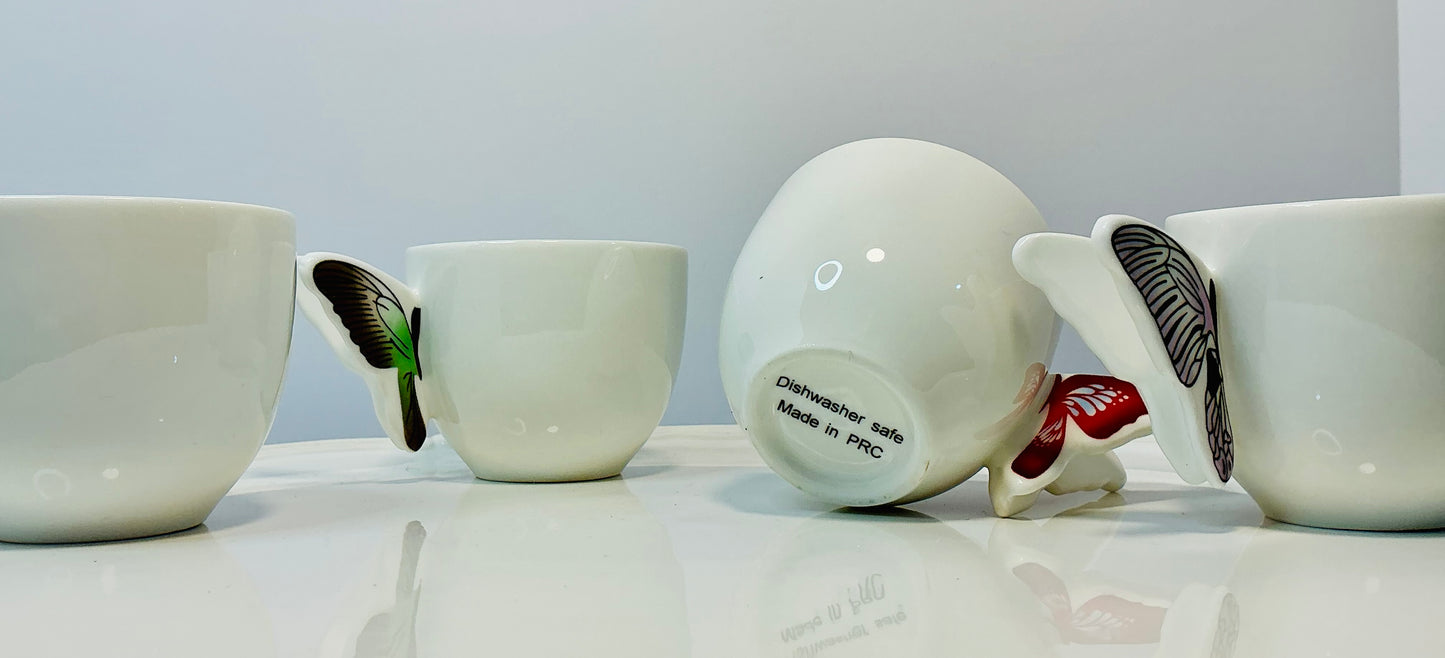 Set of 4 espresso coffee cups w/ Butterfly handle design