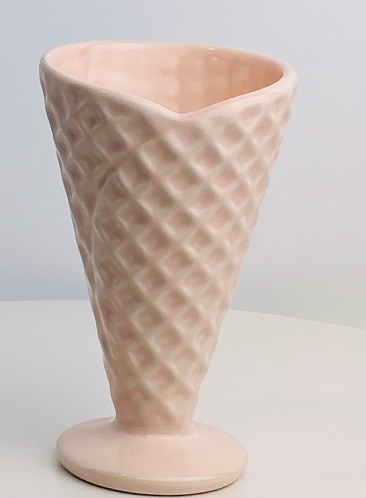 Pastel Ice Cream Sundae Cup OR Waffle Texture Glass Made in Portugal Pink Blue Yellow 4.75”
