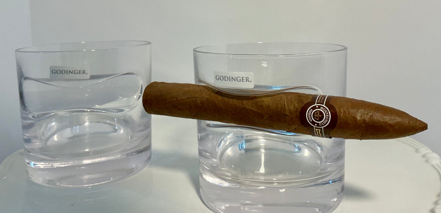 Godinger Cigar Whiskey Tumblers Set of Indented Rest Crystal Barware NIB