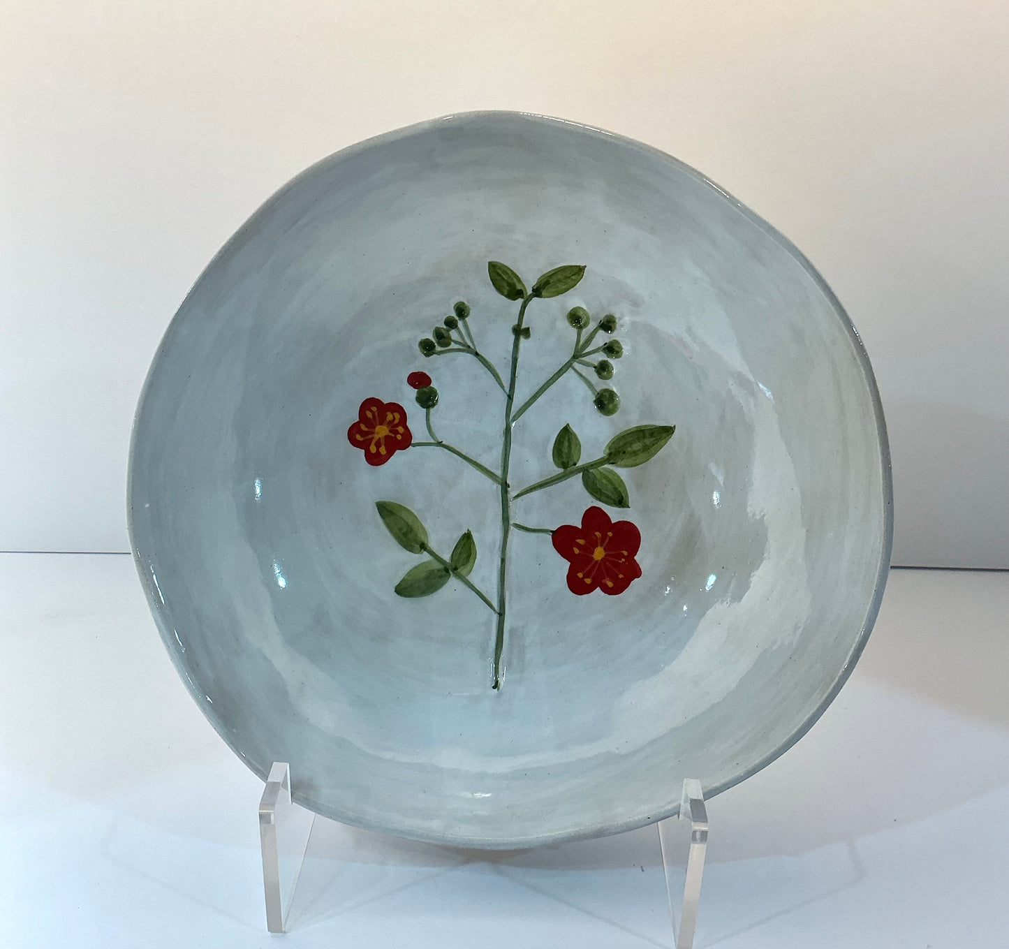 Potter’s Studio Hand-Painted Red Floral Serving Ceramic Bowl 9”