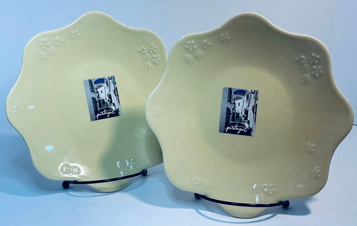 Matceramica Handcrafted Ceramic Set of 2 Vintage Salad Plates 8" Made in Portugal - Yellow / Pink
