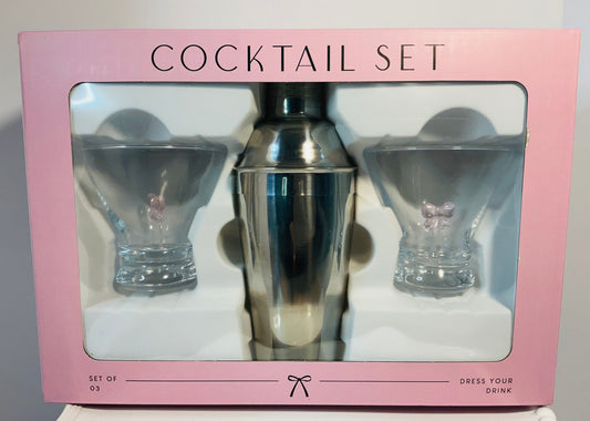 Dress your Drink, Set of 2 Stemless Martini Glasses and a Cocktail Shaker- Coquette Aesthetic Pink