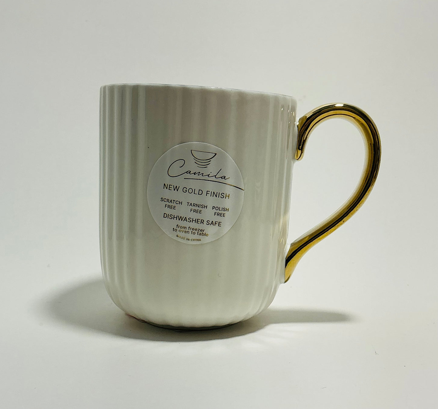 Camilla White Scallop design with Gold Trim & Handle