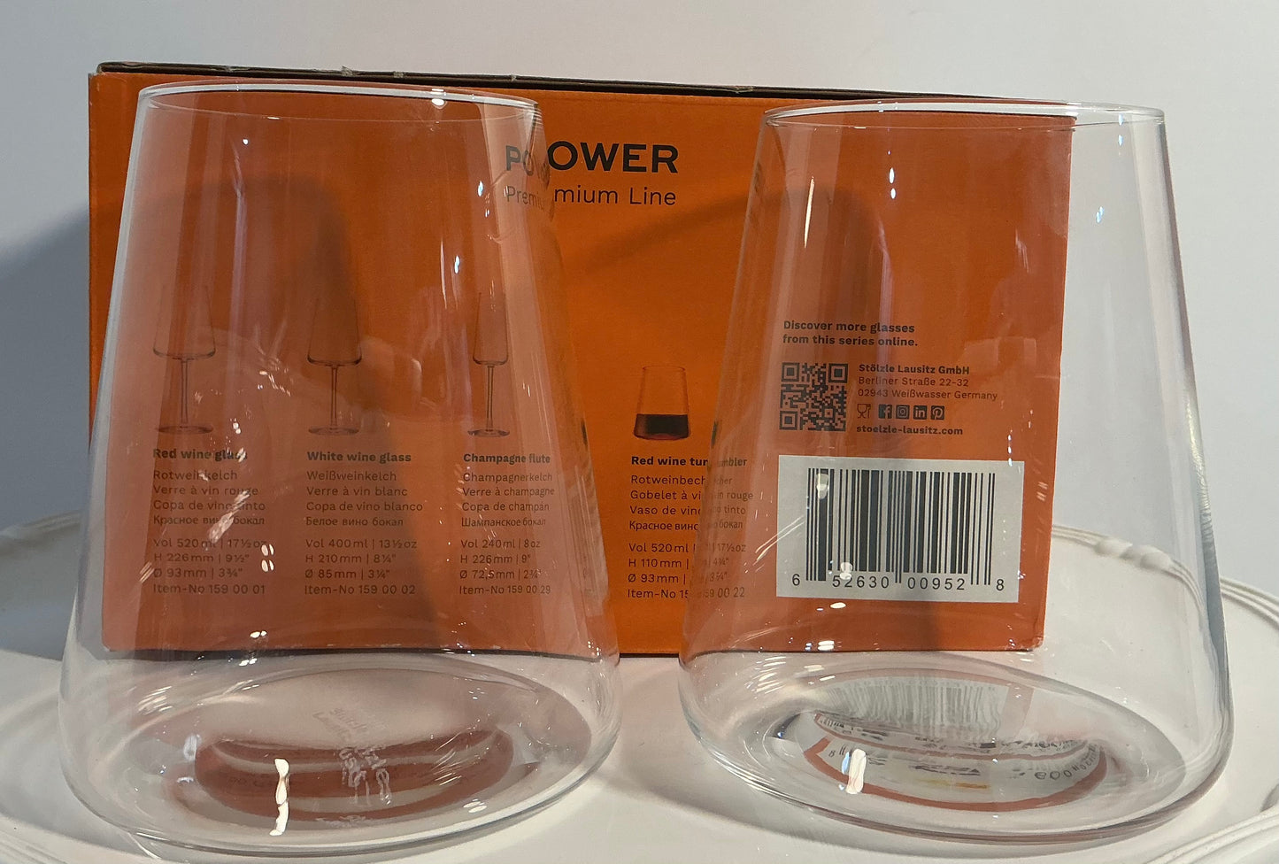 Stôlzle Lausitz Power Collection 17.5oz stemless crystal red wine Set of 2 Tumblers made in Germany