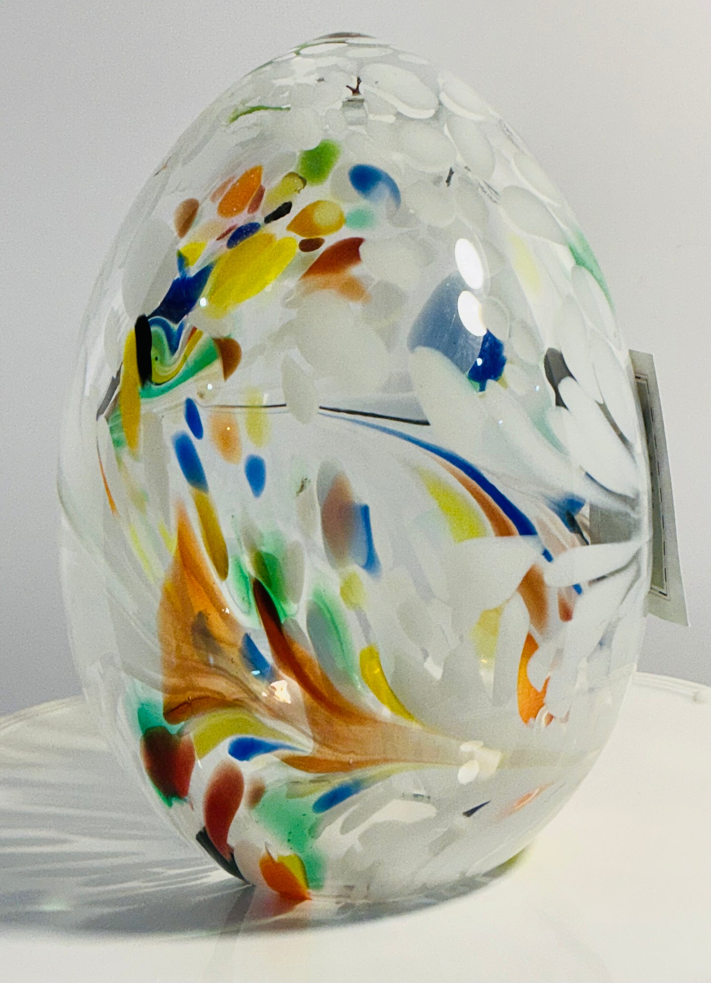 Hand blown Zorza egg tea light multicolor marine glasses, 9” Made in Poland