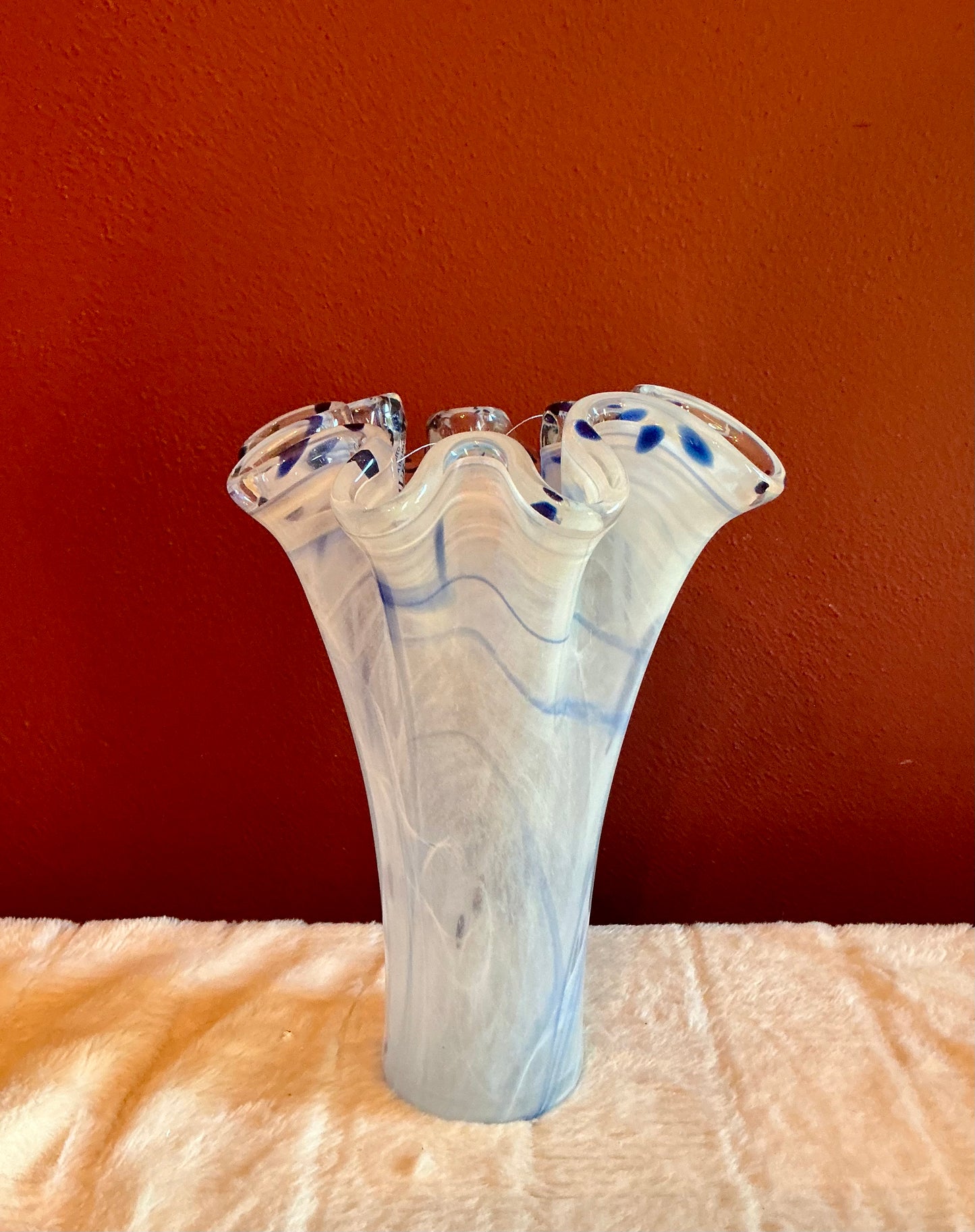 Murano Hand Blown Glass Vase 10 Inch Light Baby Blue Italy 10”