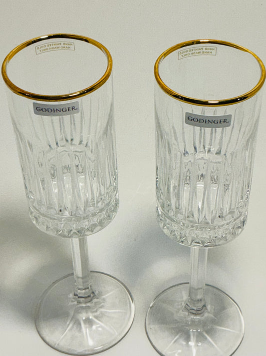 Godinger set of 2 Champagne Flute Glasses with Gold Trim 8oz