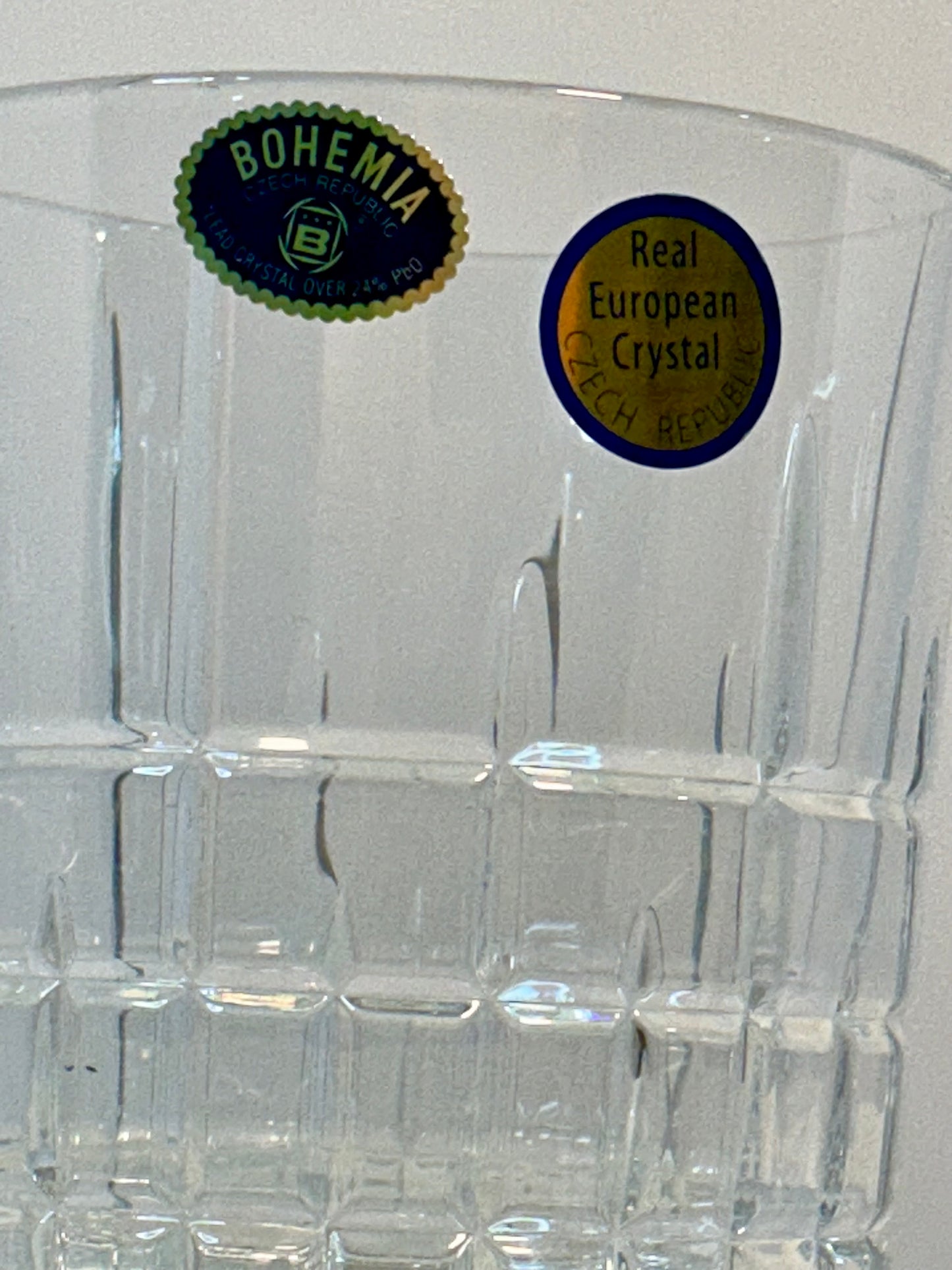 Bohemia Crystal Whiskey Tumbler featuring a geometric square cut pattern