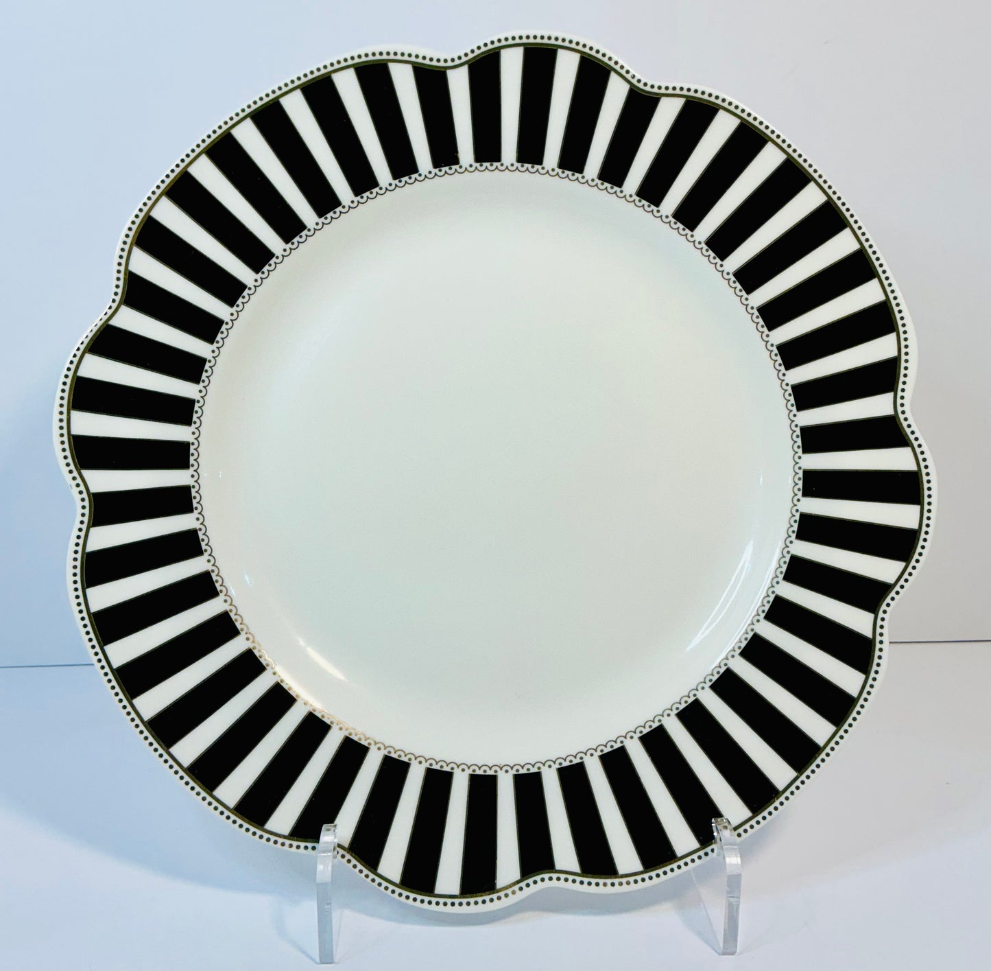Grace’s Teaware Black & white Josephine Striped & Dots Collection, Set of 2 Plates ( 11” & 9”)