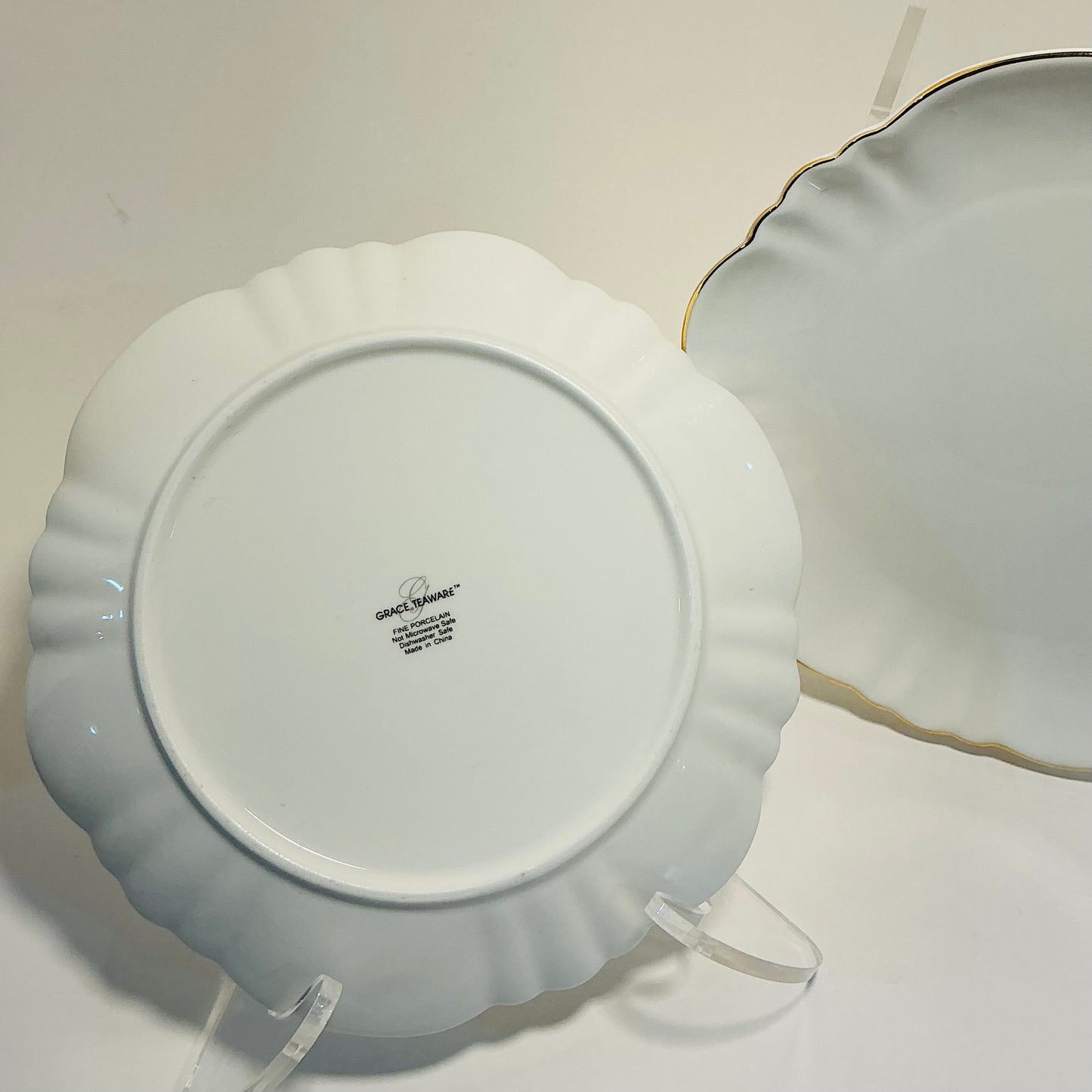Grace’s Teaware set of 2 Gold Scallops Fine Porcelain 7.5” Salad Plates