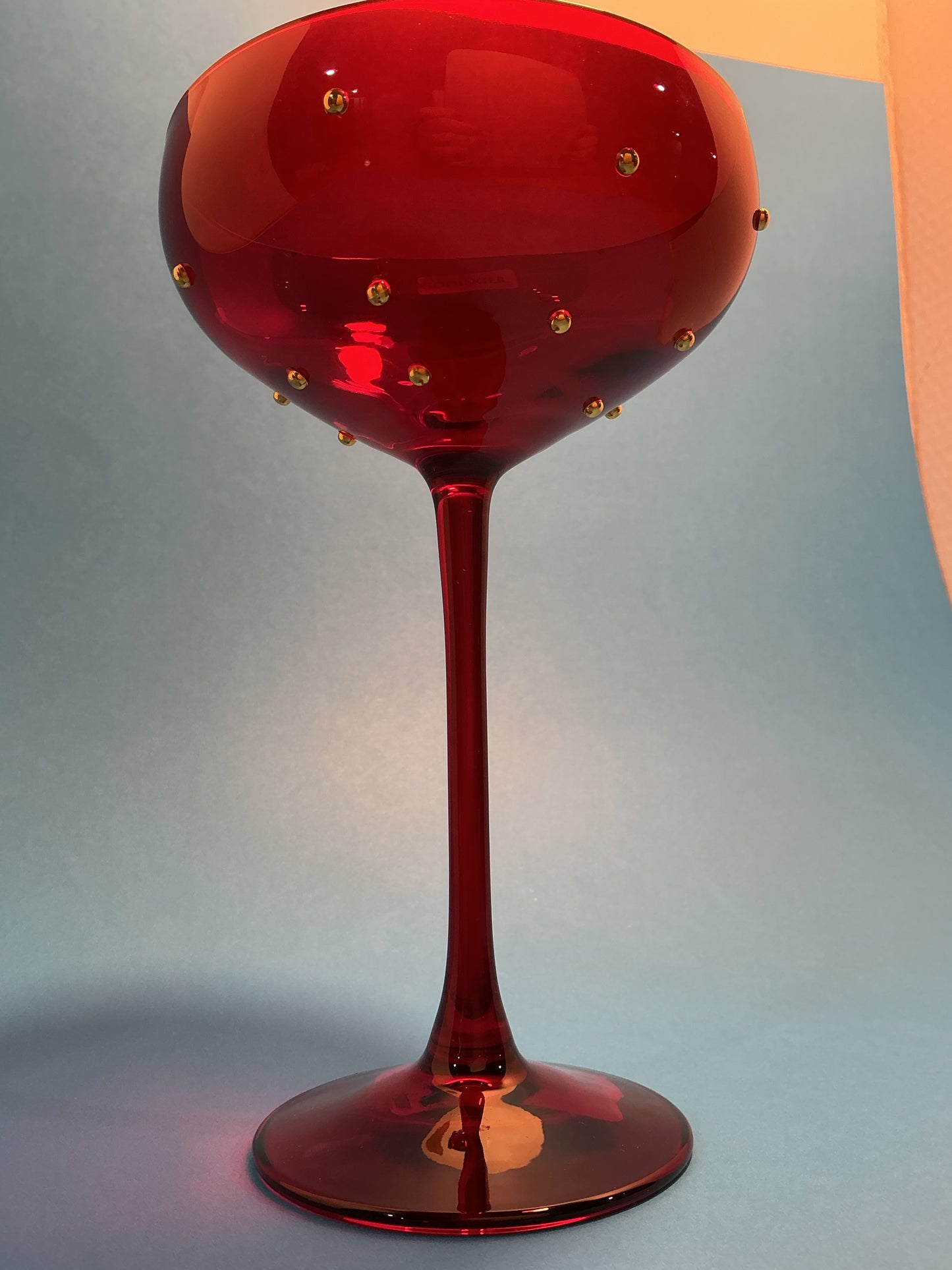 Godinger Champagne Red Coupe Glass with Gold Beading Set of 2
