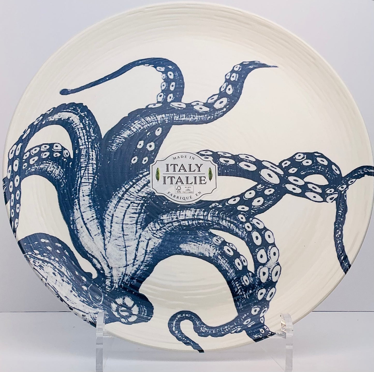 Ceramiche Italia Octopus Dinner Plate & Pasta Bowl – Blue White Italian Handcrafted Coastal