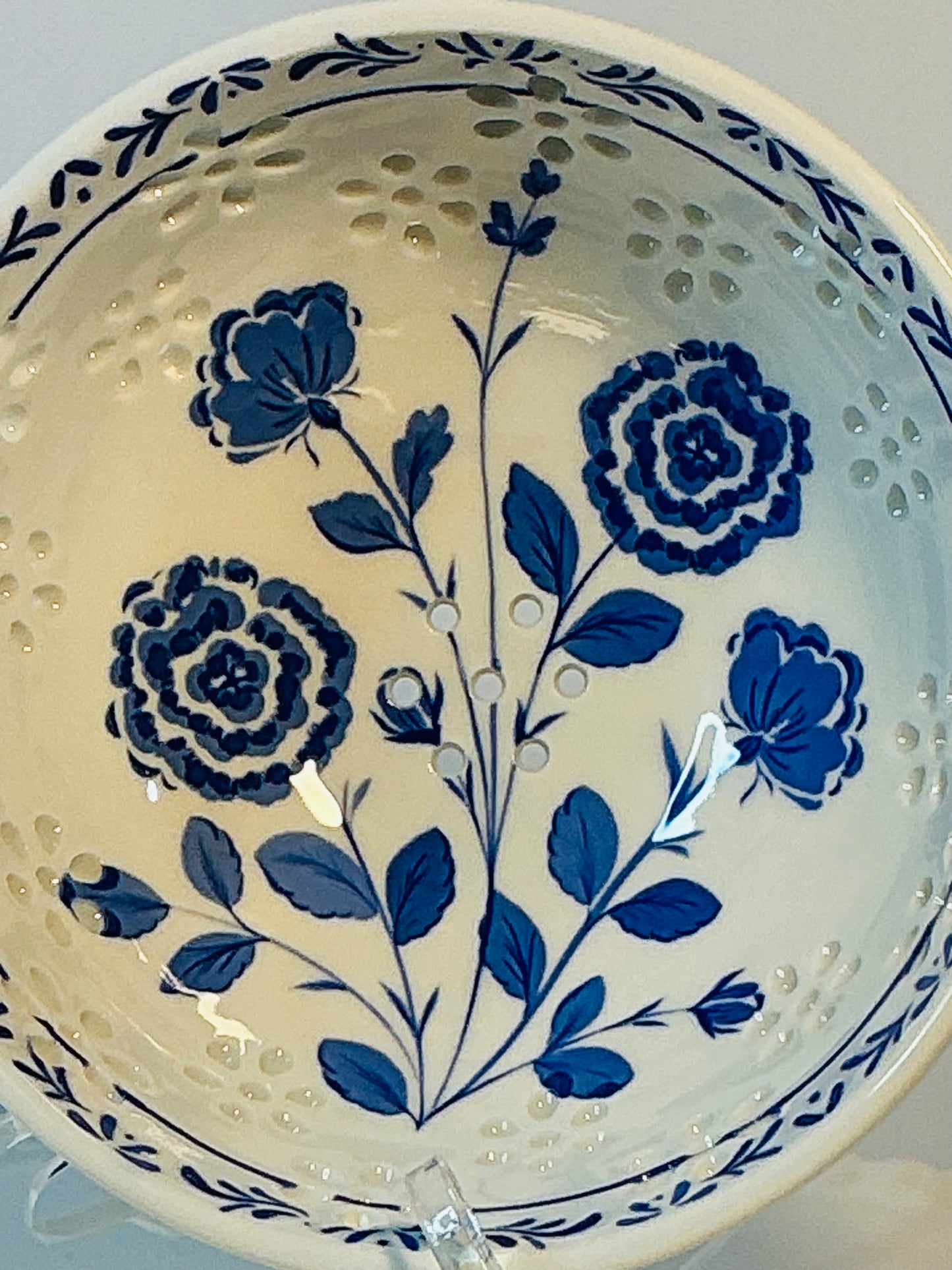 Prima Design Blue Floral Berry Bowl 6”x3.5”