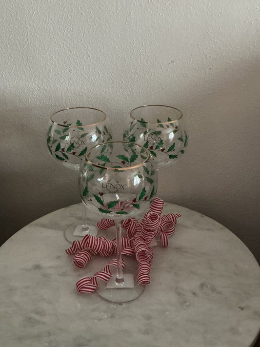Set Of 3 Crystal Wine Balloon Glasses Lenox