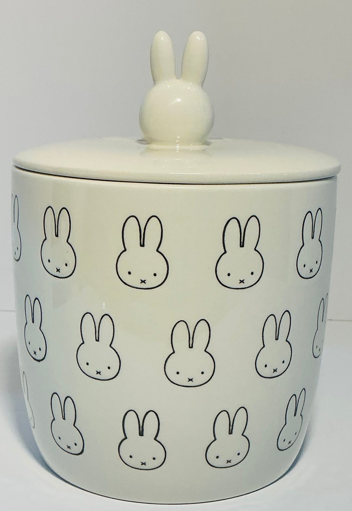MIFFY by Magenta White and Gray Bunny Cannister/Jar w/ Lid. 6”W / 6”H (7.5” w/lid)