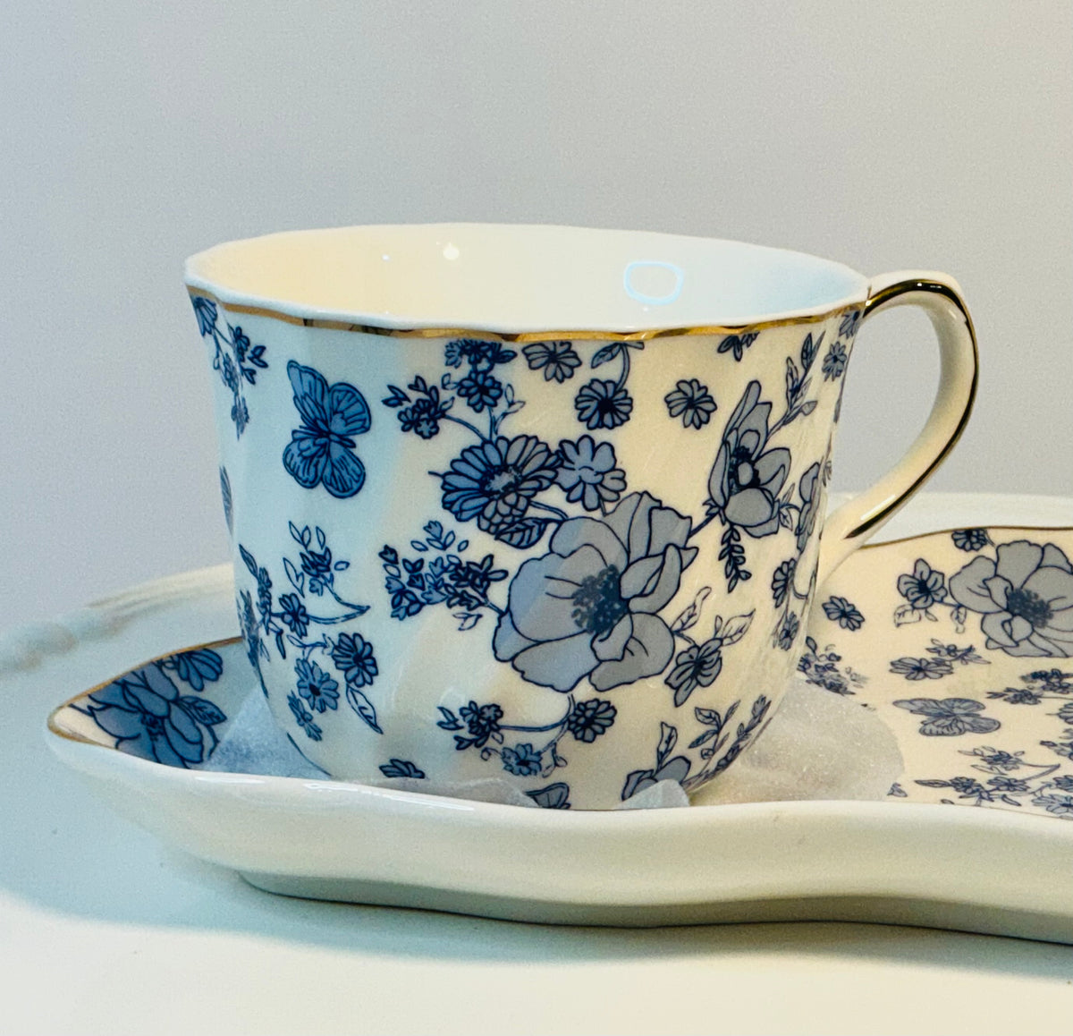 Grace’s Teaware Porcelain Teacup and Saucer Floral Blue Vintage