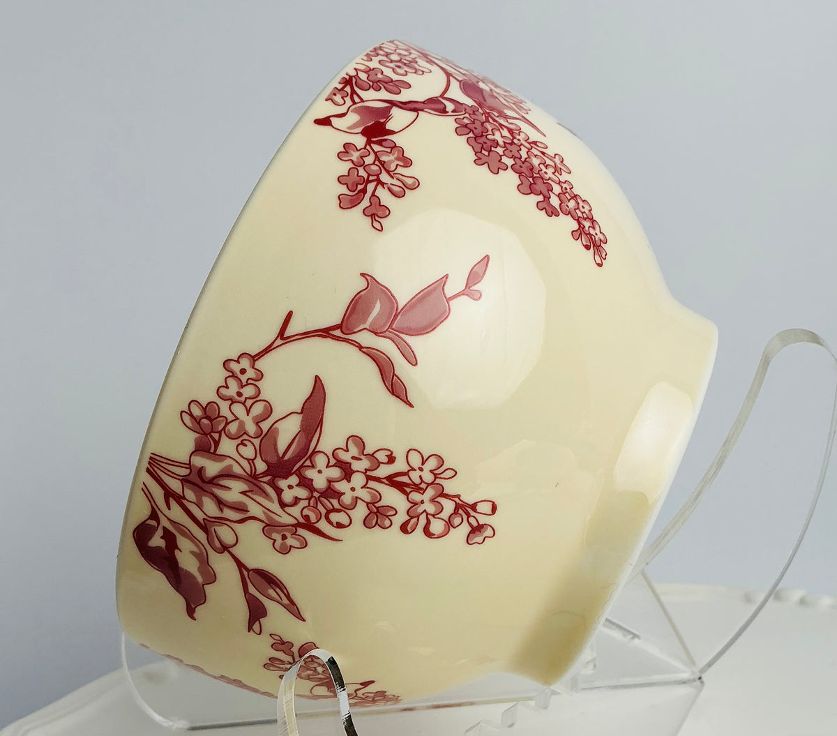 Potter’s Studio Fine Ceramic Bowl - Red Allover Floral & Striped Panel Variants New , stripped 6”x3” floral 6”x 3.5” toile embossed farmhouse
