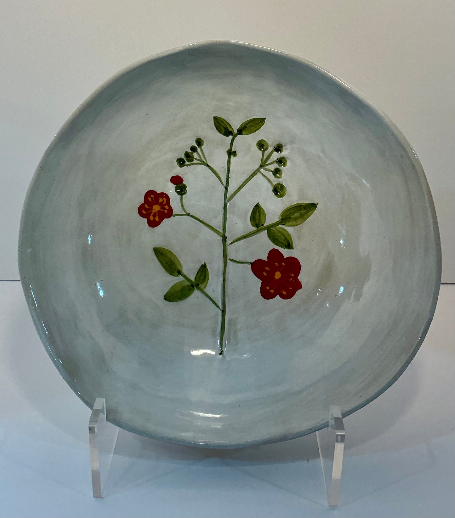 Potter’s Studio Hand-Painted Red Floral Serving Ceramic Bowl 9”