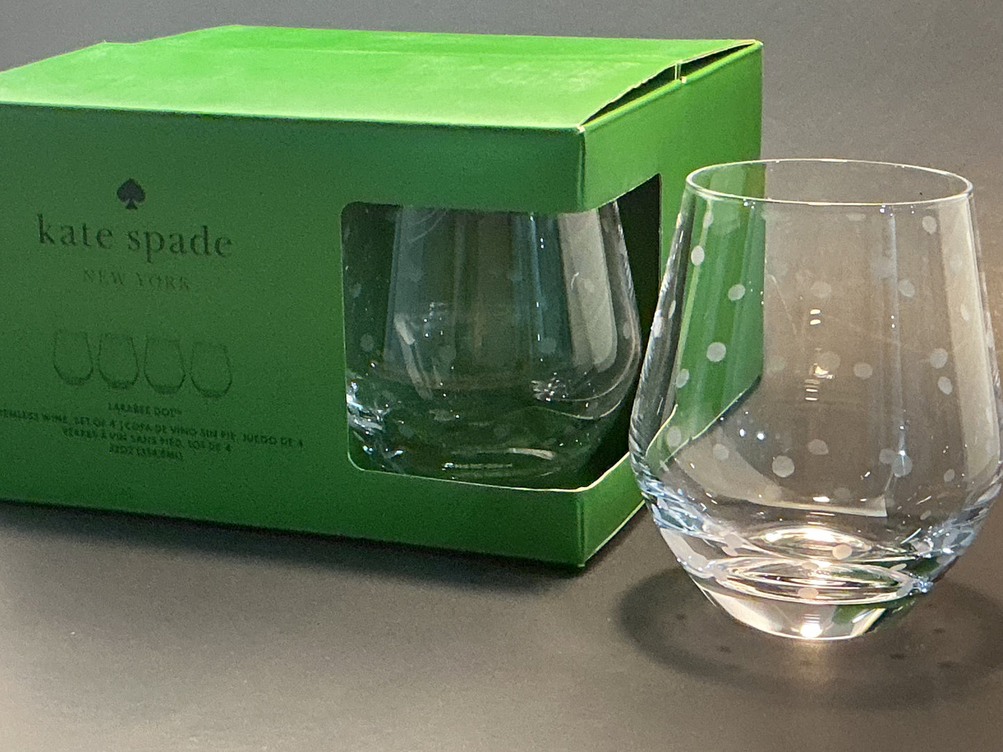 Lenox Kate Spade Larabee Dot Stemless Wine Glasses 12oz