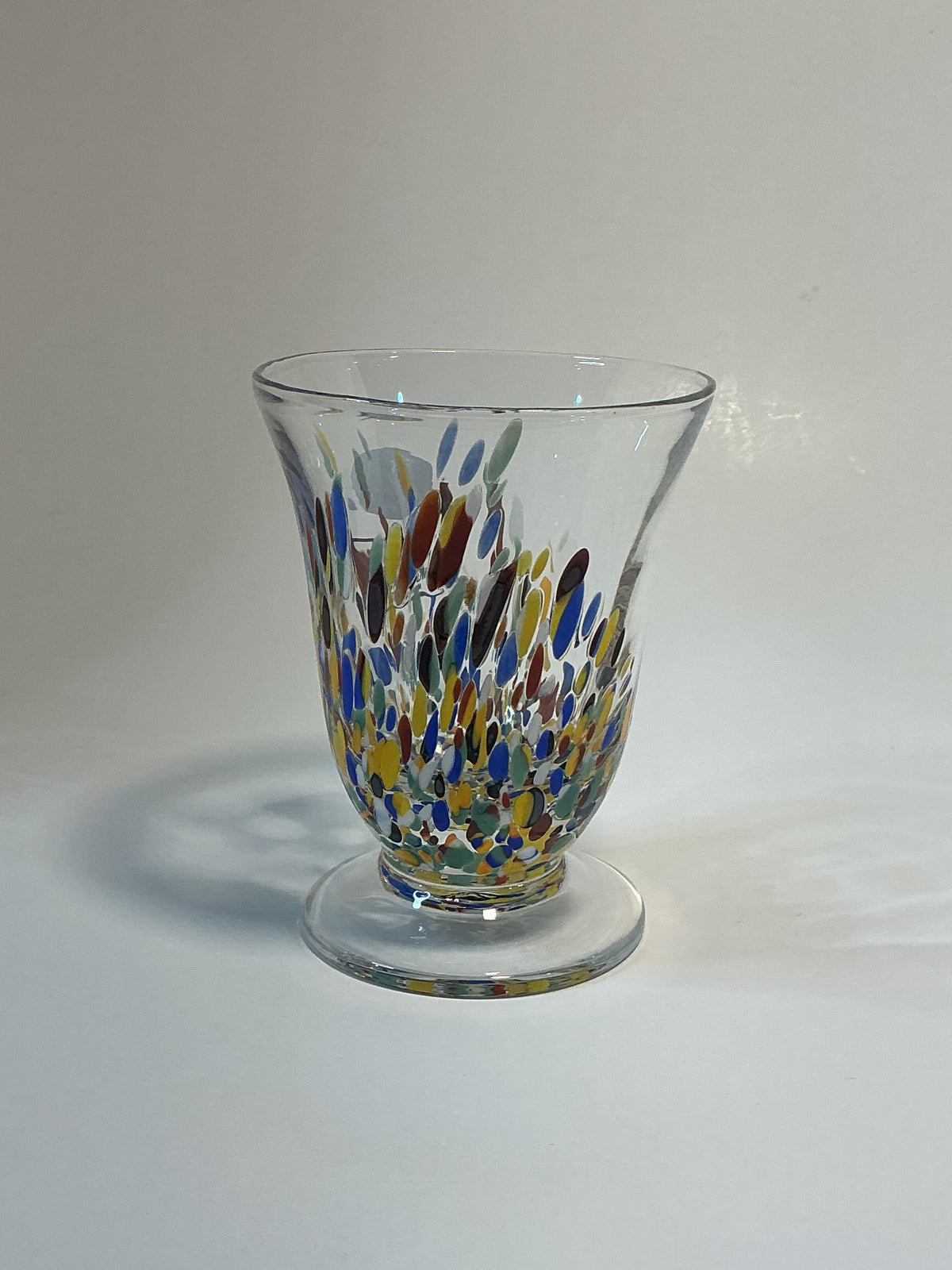 MURANO Style White Crystal Goblet multicolored glass fragments 10oz hand blown In Italy