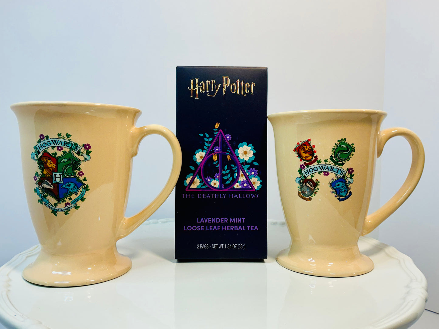 Harry Potter Hogwarts Crest & Deathly Hallows Mug Set w/Herbal Tea