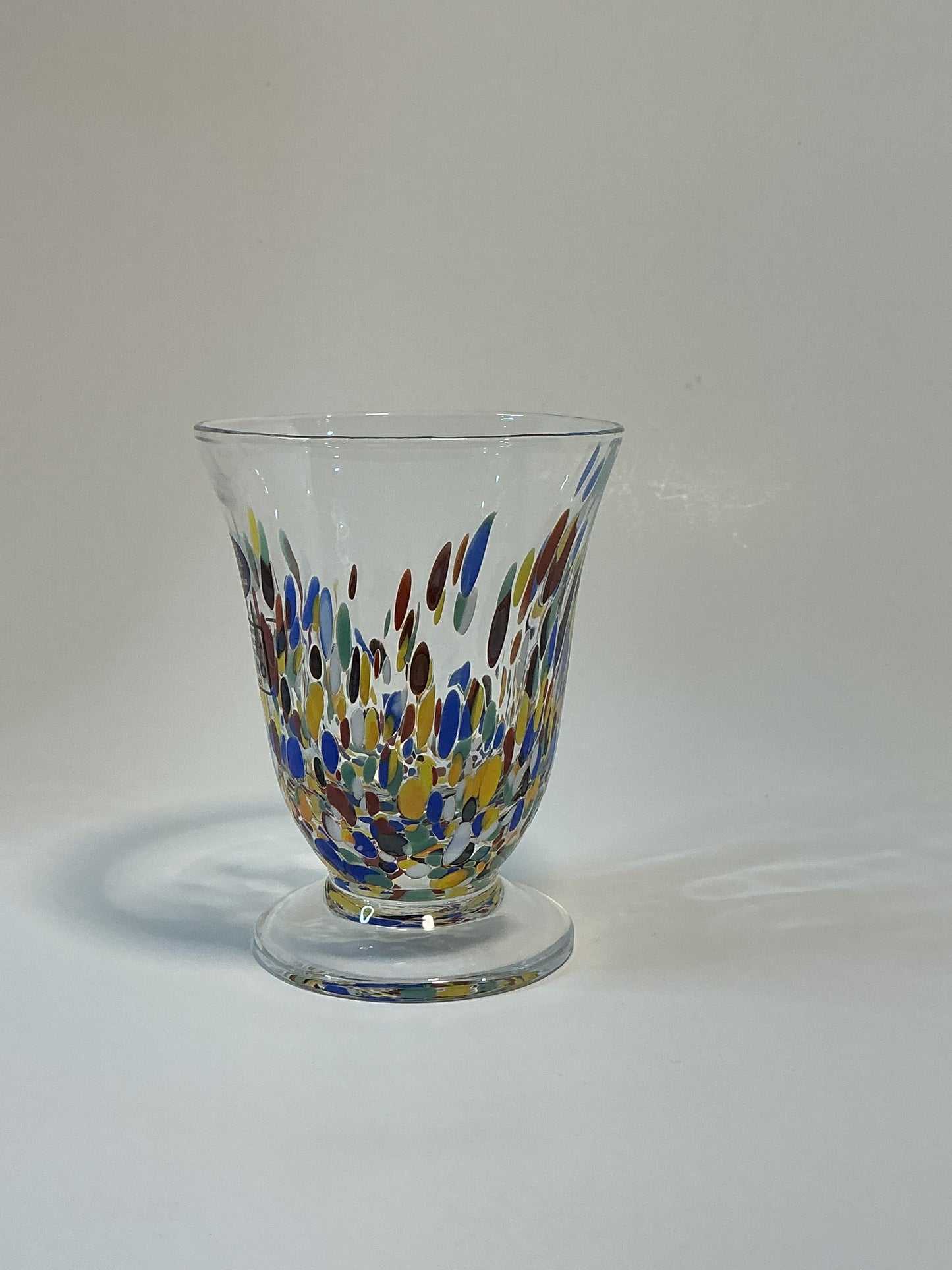 MURANO Style White Crystal Goblet multicolored glass fragments 10oz hand blown In Italy