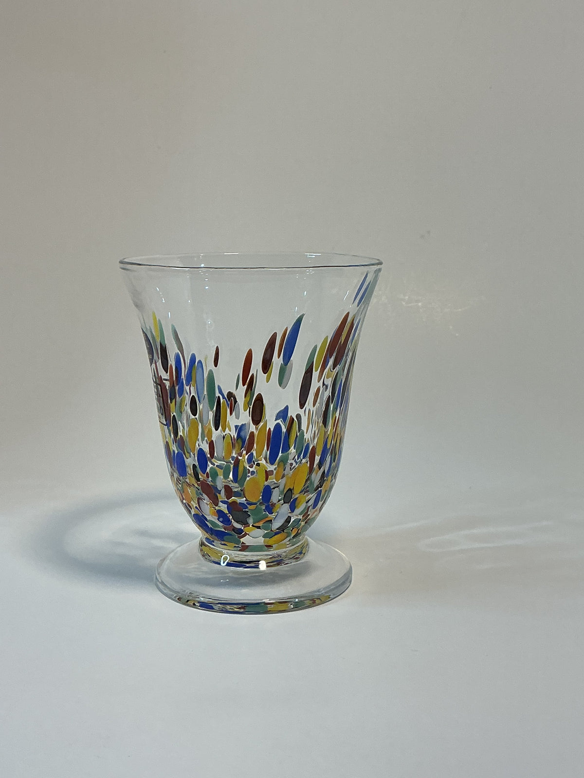MURANO Style White Crystal Goblet multicolored glass fragments 10oz hand blown In Italy