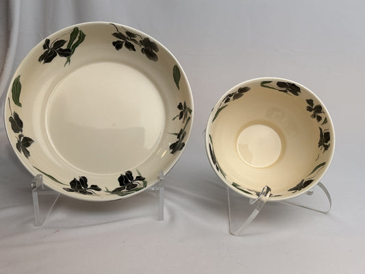 Potter’s Studio Black & Green Iris Botanical Collection Cereal/Soup Bowl Set 8” x 2.5” and 5” x 3”