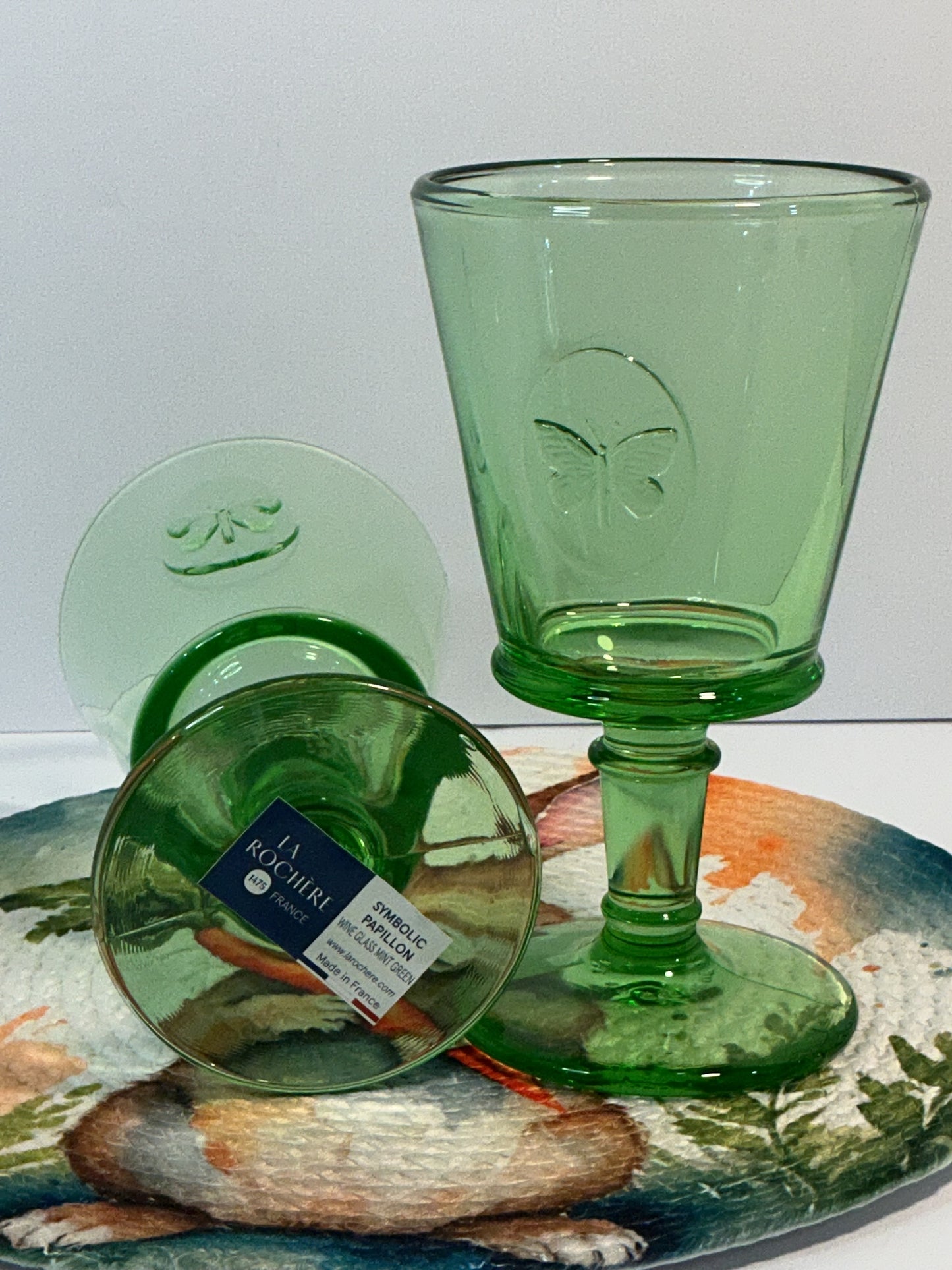 La Rochère Papillon (butterfly) Mint Green available in Wine OR Tumbler Made in France